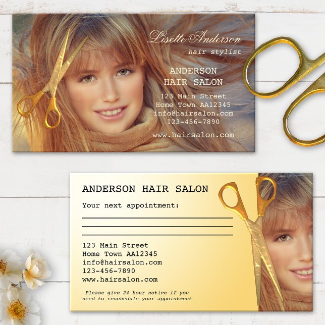 Tarjeta de visita para citas de peluquería moderna (Subido por el creador)