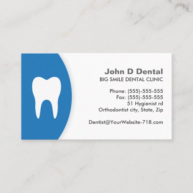 Tarjeta de visita para dentista dental azul y blan (Anverso)