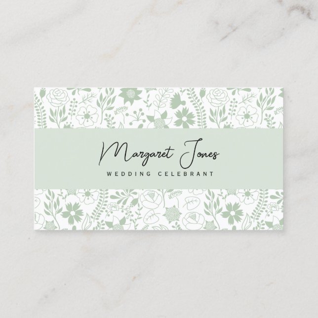Tarjeta de visita para el Boda Sage Green Floral (Reverso)