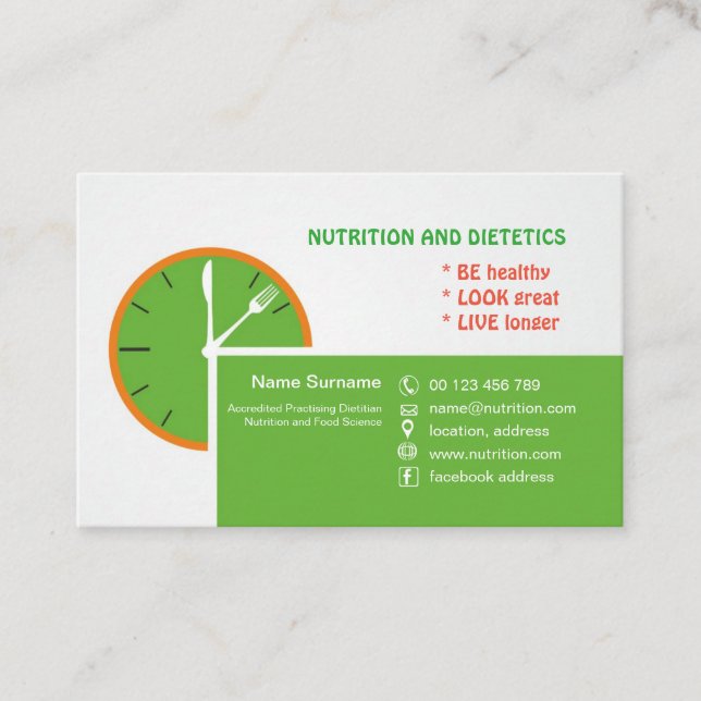 tarjeta de visita para el dietético practicante (Anverso)
