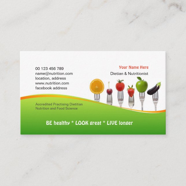 Tarjeta de visita para el dietético y el (Anverso)
