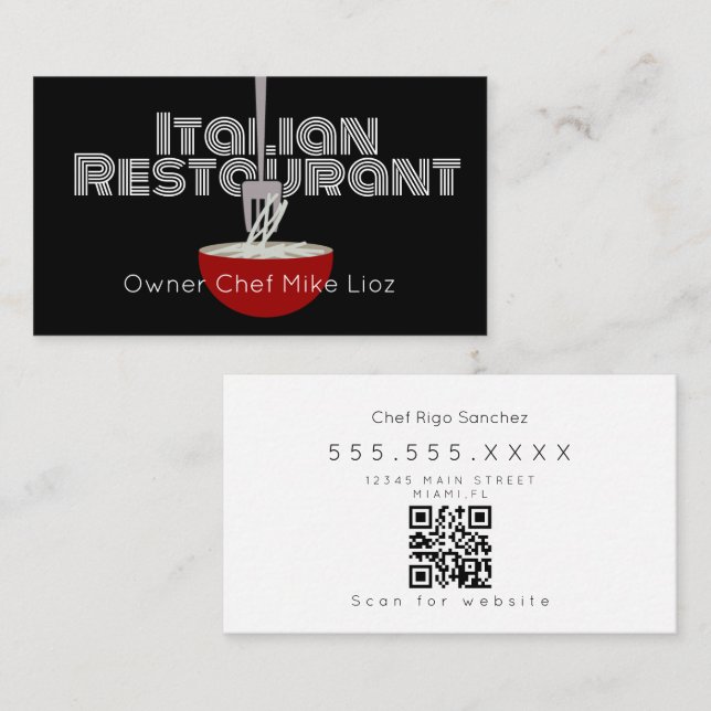 Tarjeta de visita para el restaurante italiano Foo (Anverso / Reverso)