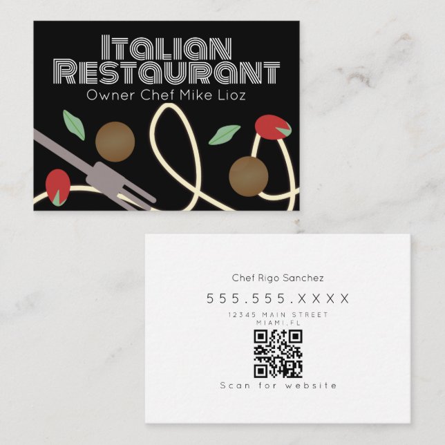 Tarjeta de visita para el restaurante italiano Pas (Anverso / Reverso)
