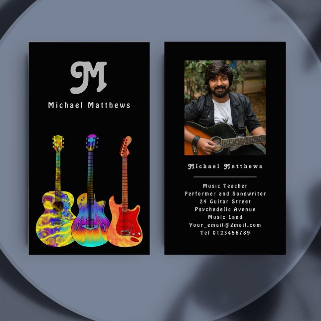 Tarjeta de visita para Personalizado de guitarra m (guitar teacher custom photo business card)