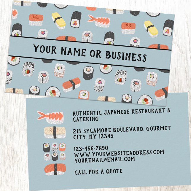 Tarjeta de visita para restaurante de sushi japoné (Japanese sushi restaurant catering business card)