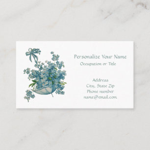 Tarjeta De Visita Paraguas Antiguo Floral Bouquet Azul