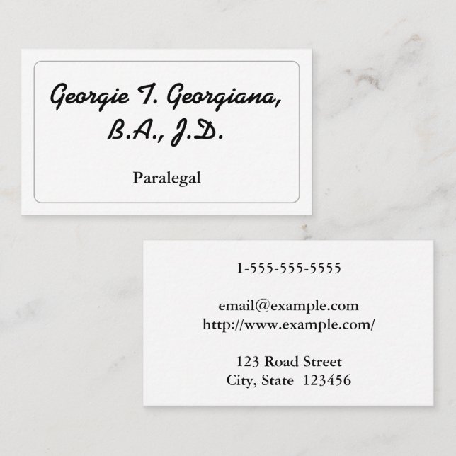 Tarjeta de visita Paralegal Classy & Personalizabl (Anverso / Reverso)