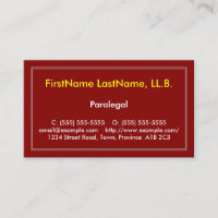 Tarjeta de visita Paralegal Red & Eyecatching