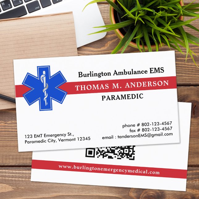 Tarjeta De Visita Paramédico EMS EMT Ambulancia Estrella Médica De V (Subido por el creador)