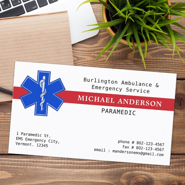 Tarjeta De Visita Paramédico EMS EMT Emergencia Médica Estrella de V (Subido por el creador)