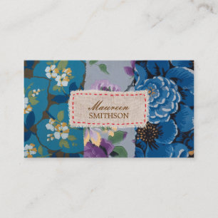 Tarjeta De Visita Parche de tela floral (azul) personalizado
