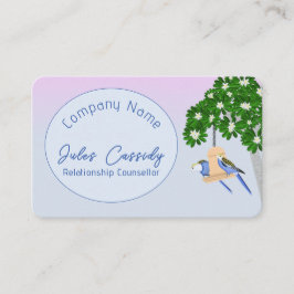 Tarjeta De Visita Pareja Cute Parrots Playas Consejero de Oval Azul