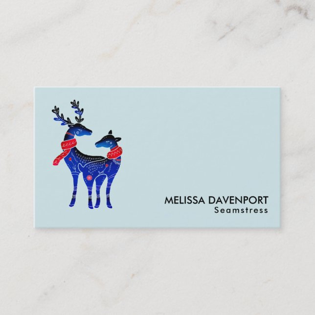 Tarjeta De Visita Pareja de renos de Navidades nórdicos azules (Anverso)