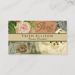 Tarjeta De Visita París Francia Collage de arte antiguo Eiffel Franc