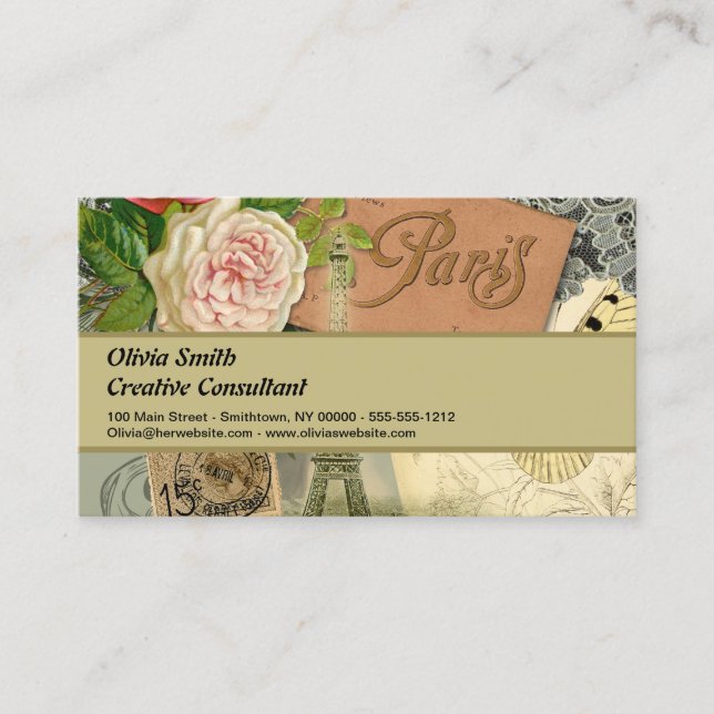 Tarjeta De Visita París Francia Collage de arte antiguo Eiffel Franc (Anverso)