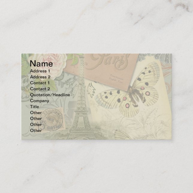 Tarjeta De Visita París Francia Collage de arte antiguo Eiffel Franc (Anverso)