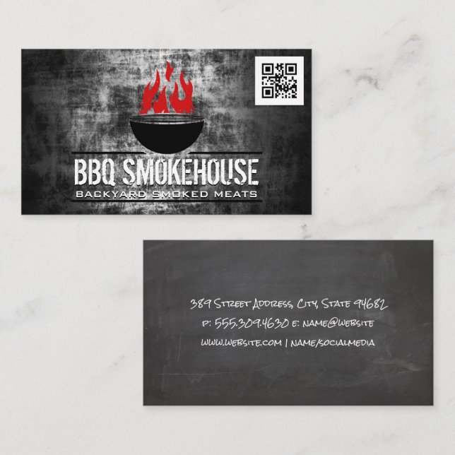 Tarjeta De Visita Parrillada de barbacoa en llamas | código qr (Anverso / Reverso)