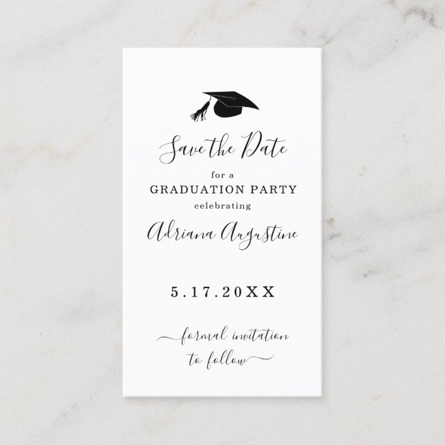 Tarjeta De Visita Parte de graduación Guardar la fecha Insertar (Anverso)