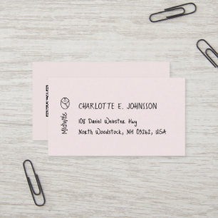 Tarjeta De Visita Partera Letra Dibujada Bebé Minimalista