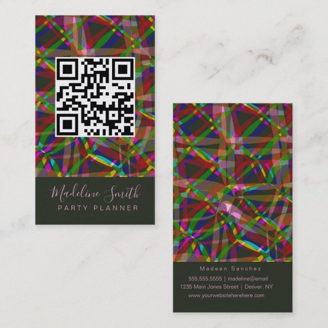 Tarjeta De Visita Party Planner Streamers QR Code (Anverso / Reverso)