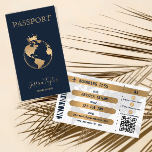 Tarjeta De Visita Pasaporte Agencia de Viajes Pase de Embarque Mapa 