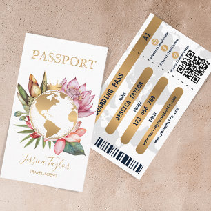 Tarjeta De Visita Pasaporte Agencia de Viajes Pase de Embarque Mapa 