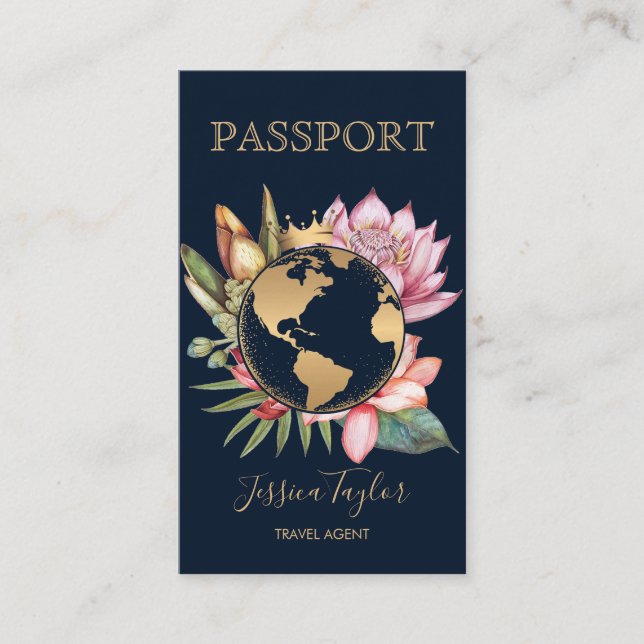 Tarjeta De Visita Pasaporte Agencia de Viajes Pase de Embarque Mapa  (Anverso)