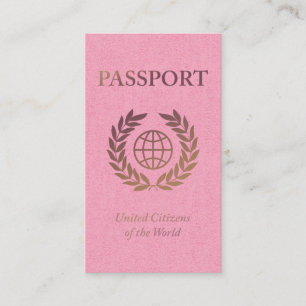 Tarjeta De Visita pasaporte rosa y dorado