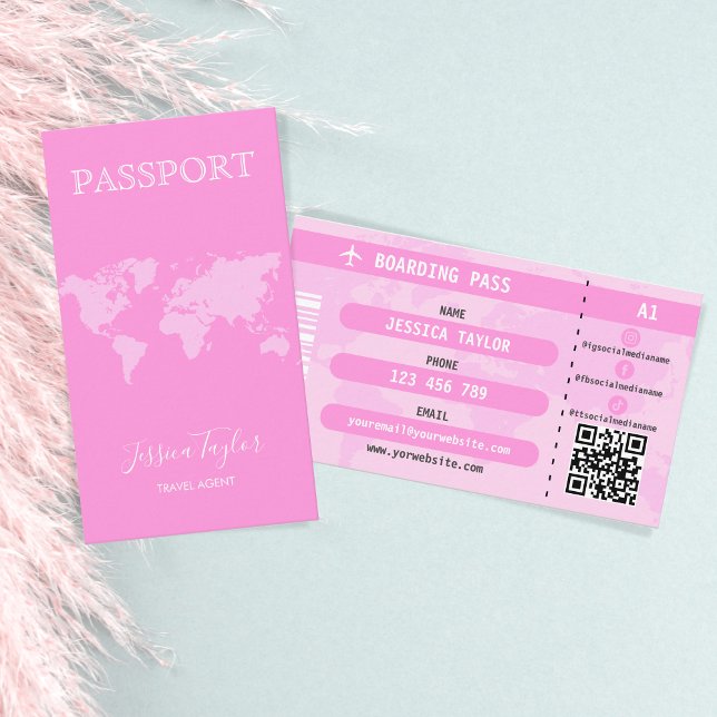Tarjeta De Visita Pasaporte rosado moderno - Pase de embarque del ma (Subido por el creador)
