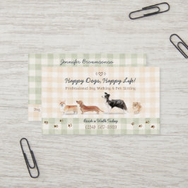 Tarjeta De Visita Paseador de Perros Acuarela Acogedor Gingham