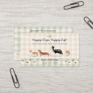 Tarjeta De Visita Paseador de Perros Acuarela Acogedor Gingham