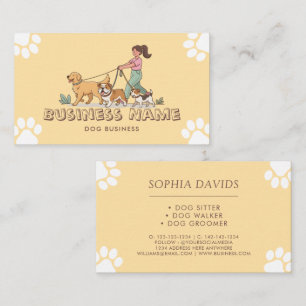 Tarjeta De Visita Paseador de Perros Cuidado de Mascotas Amarillo Li