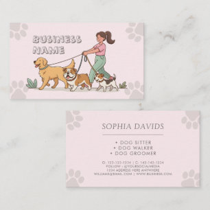 Tarjeta De Visita Paseador de Perros Cuidado de Mascotas Rosa Lindo