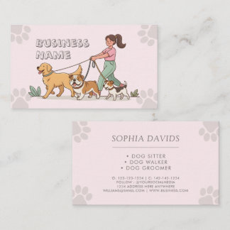 Tarjeta De Visita Paseador de Perros Cuidado de Mascotas Rosa Lindo