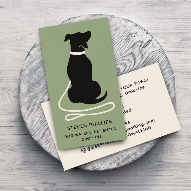 Tarjeta De Visita Paseador de perros Cuidador de mascotas Silueta mo (Modern Silhouette Dog Walker Dog Sitter Business Card)