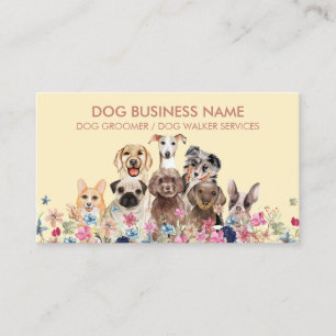 Tarjeta De Visita Paseador de Perros Floral Botánico Rosa Amarillo