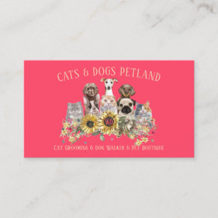 Tarjeta De Visita Paseador de perros girasol neon rosa cuidador de g