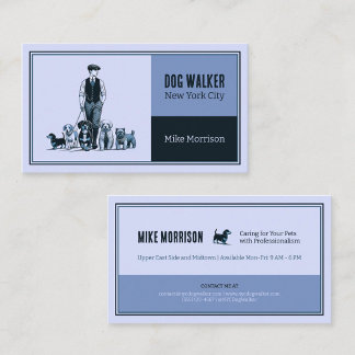 Tarjeta De Visita paseador de perros mascotas vintage 1920 azul