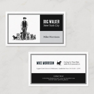 Tarjeta De Visita paseador de perros mascotas vintage blanco y negro