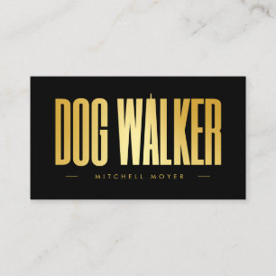 Tarjeta De Visita Paseador de Perros Negro y Dorado