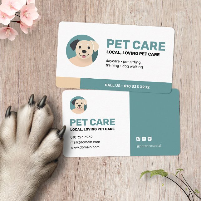 Tarjeta De Visita Paseo de perros con cuidado de mascotas moderno (Subido por el creador)