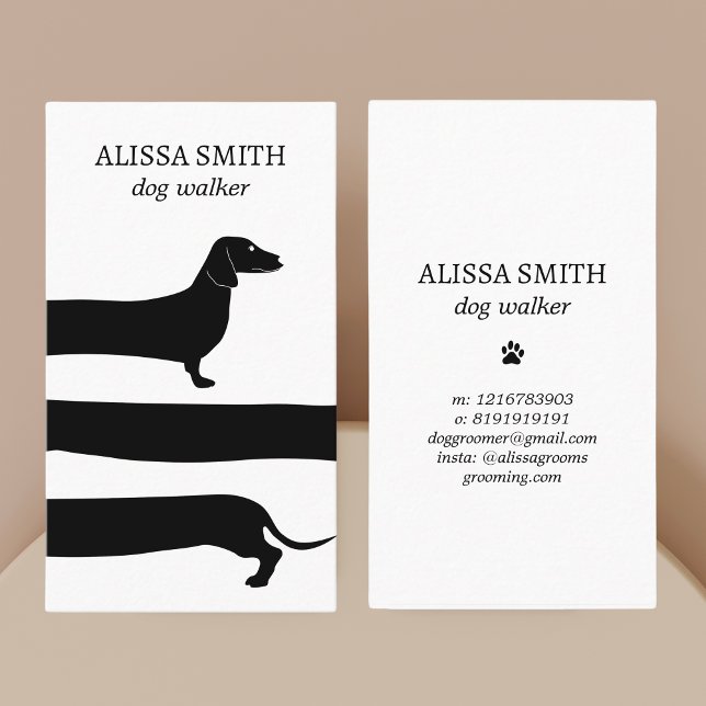 Tarjeta De Visita Paseo de perros Dachshund Graciosa Estética (Funny Dachshund Pet Sitter Dog Walking Business Card)