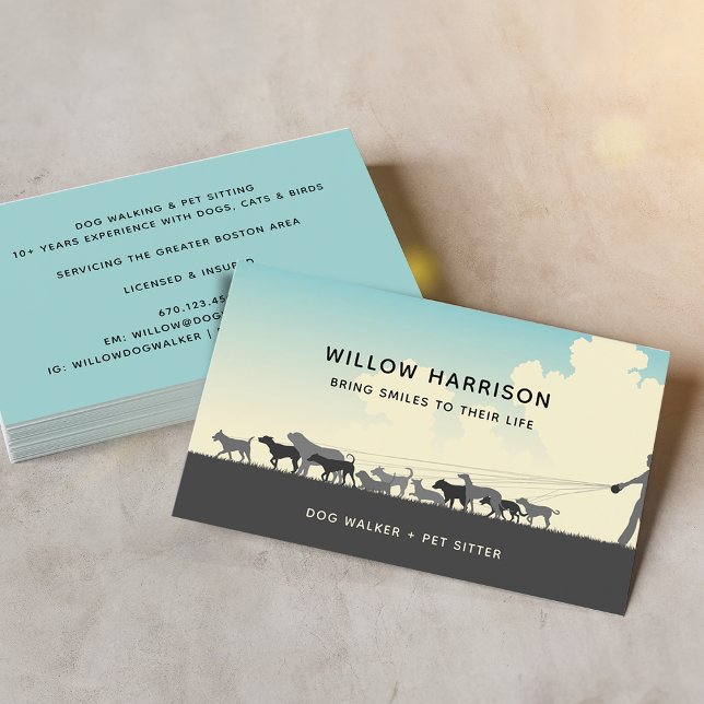 Tarjeta De Visita Paseo de Perros Silueta Moderna (Modern Silhouette Dog Walking Business Card)