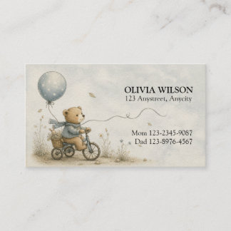 Tarjeta De Visita Paseo en bicicleta del osito de peluche caprichoso