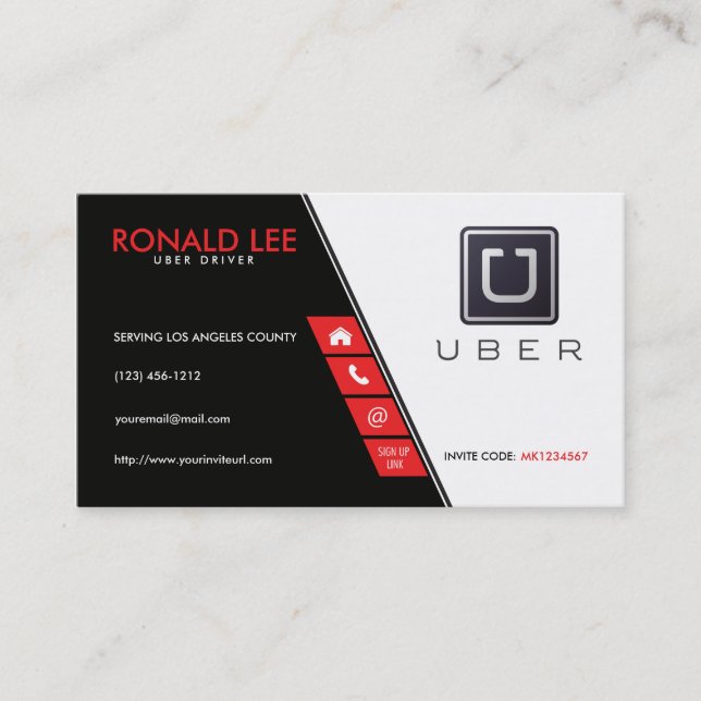 Tarjeta De Visita Paseo personal que comparte el conductor de Uber (Anverso)