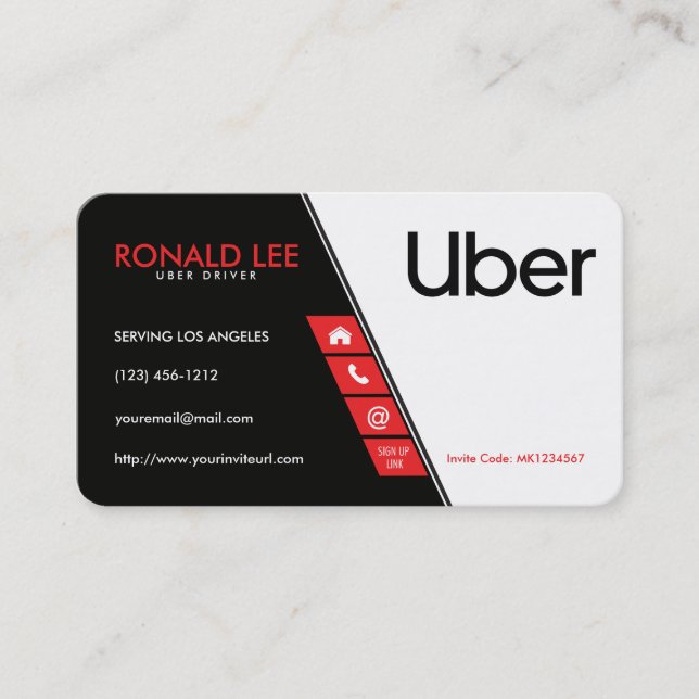 Tarjeta De Visita Paseo personal que comparte el conductor de Uber (Anverso)
