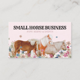 Tarjeta De Visita Paseo Retro Poni Rosa | Caballo Floral | Ecuestre