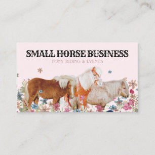 Tarjeta De Visita Paseo Retro Poni Rosa   Caballo Floral   Ecuestre