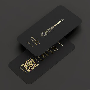 Tarjeta De Visita Pasta Baker Moderno Elegante Whisk De Oro Negro