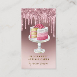 Tarjeta De Visita Pastas de pastelería Chef Rosa Purpurina de oro